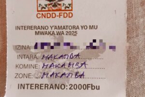 A receipt granted to activists, sympathizers and non-members of the CNDD-FDD who give contributions for the preparation of the ruling party's campaign for the 2025 legislative elections, August 2024, DR