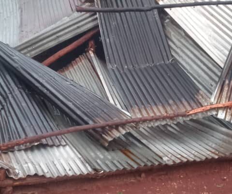 A roof washed away by torrential rains in northern Burundi, DR