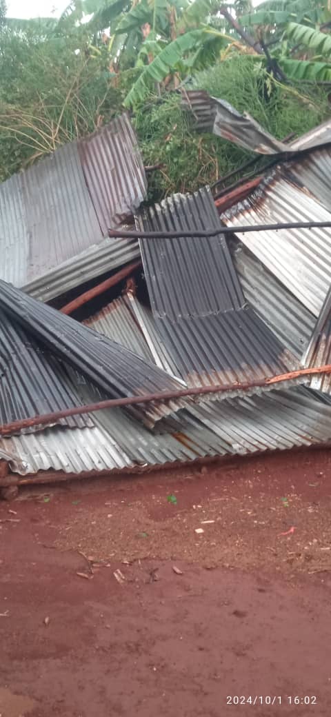 A roof washed away by torrential rains in northern Burundi, DR