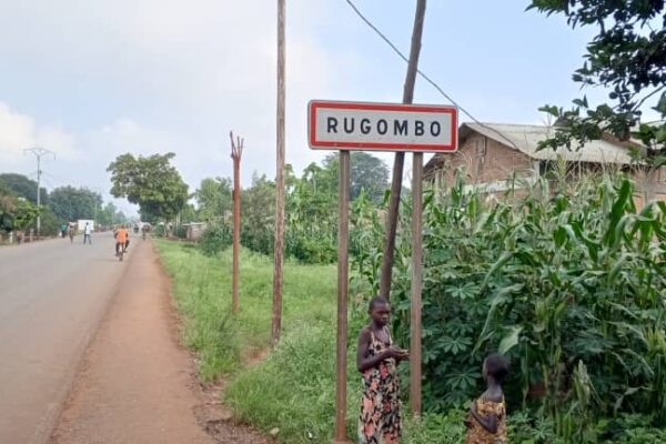 A sign indicating the district of Rugombo in northwestern Burundi where the forty-year-old was killed, January 2025 (SOS Médias Burundi)