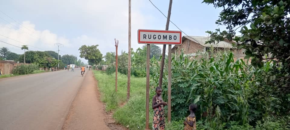 A sign indicating the district of Rugombo in northwestern Burundi where the forty-year-old was killed, January 2025 (SOS Médias Burundi)