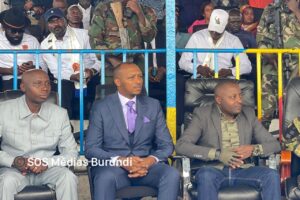 The new administrative representatives of the province of North Kivu in eastern Congo during their introduction to the population of Goma by the head of the Congo Fleuve Alliance, February 6, 2025 at the Goma stadium (SOS Médias Burundi)
