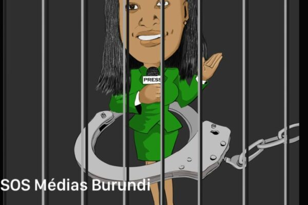 Sandra Muhoza, journaliste burundaise incarcérée à la prison centrale de Mpimba à Bujumbura, dans une illustration réalisée par SOS Médias Burundi.